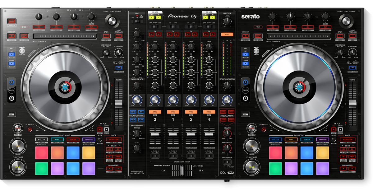 DDJ-SZ2 (已存档) 与Serato DJ Pro兼容的4通道专业DJ控制器(black 